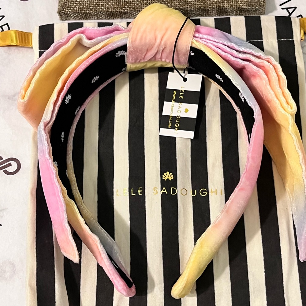LELE SADOUGHI SHIRLEY NWT AUTHENTIC APRICOT OMBRÉ VELVET BOW HEADBAND - Picture 7 of 17